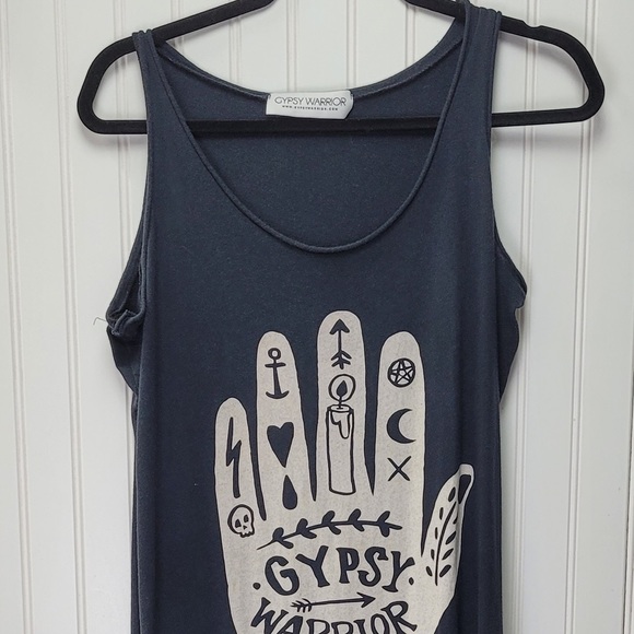 Gypsy Warrior Dress Tank Tunic Pajama Size M L Black Logo Graphic Side Slit Hem - Picture 3 of 7